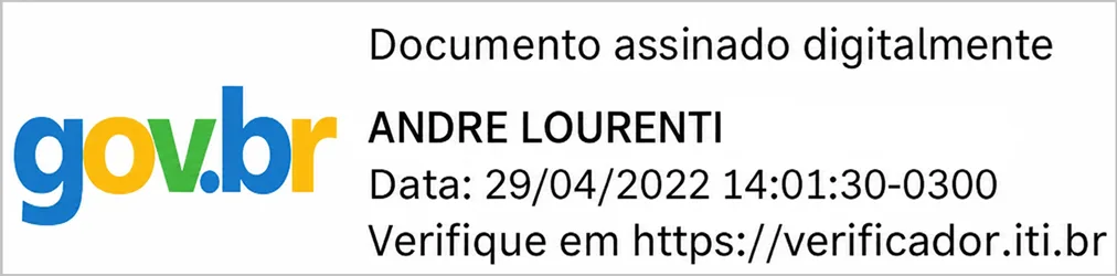 Example of the gov.br digital signature seal: "Document digitally signed", name, date and a verification address